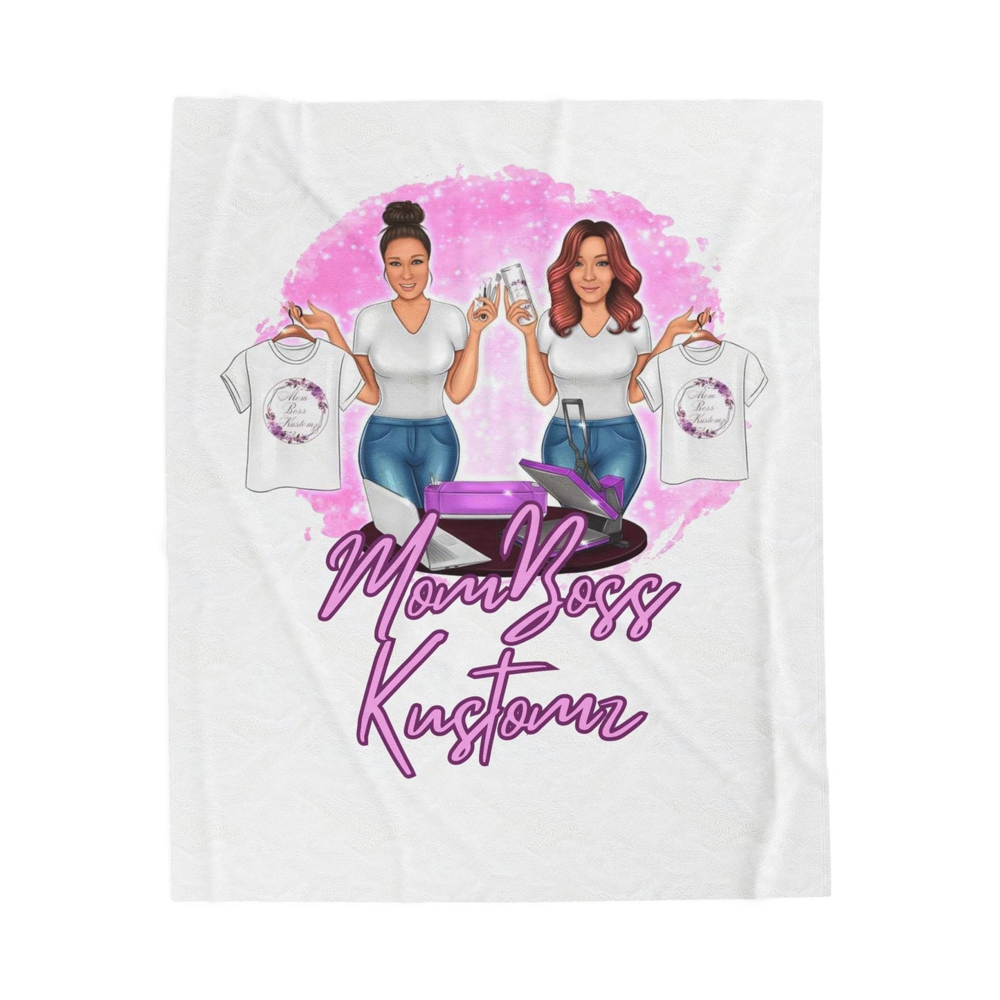 Mom Boss Kustoms Velveteen Plush Blanket | Cozy Blanket for Moms, Gift for Mother's Day, Home Decor, Soft Plush Throw, Personalised Blanket