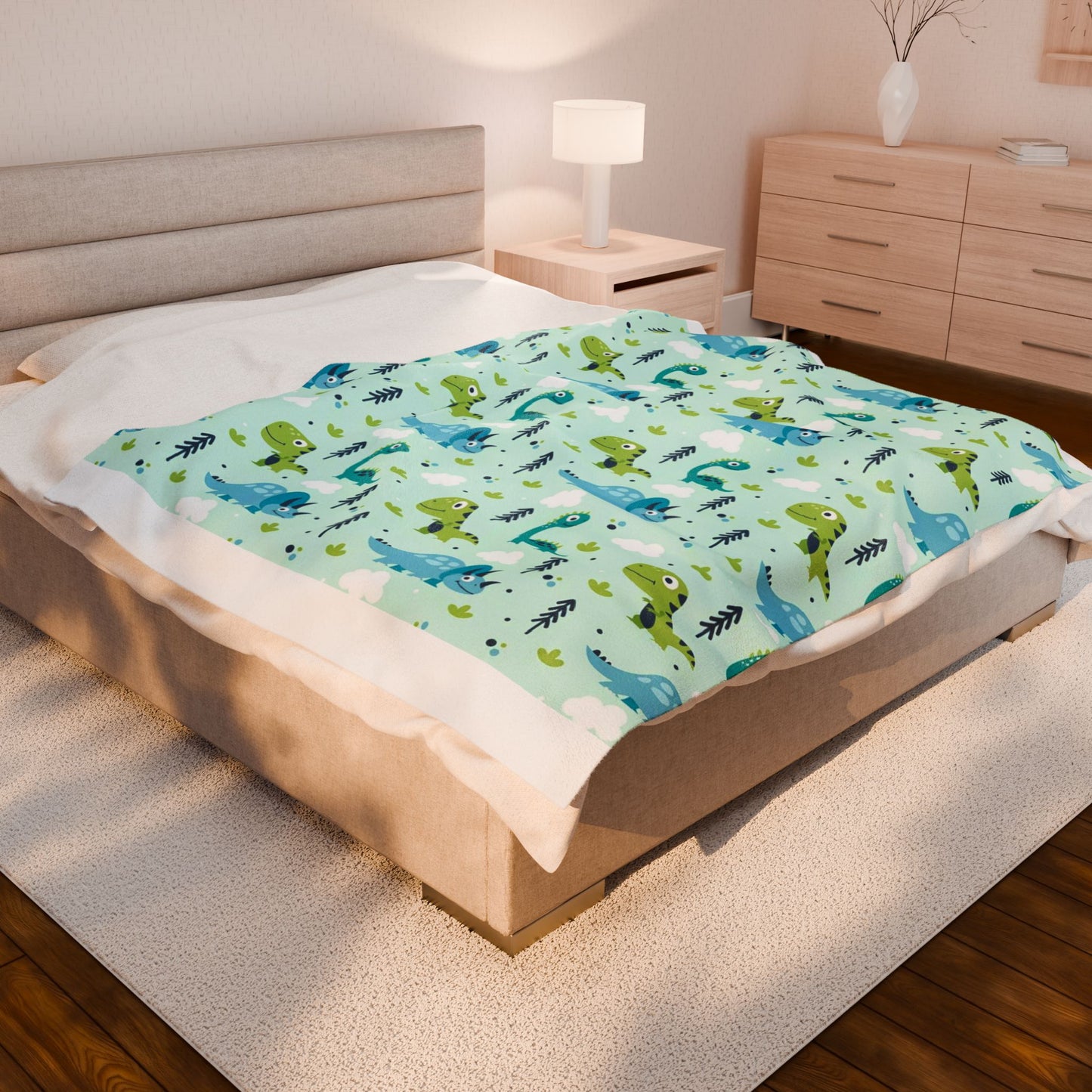 Dino Velveteen Plush Blanket, Soft Throw for Game Day, Cozy Home Decor, Perfect for Sports Fans, Gift for Graduates