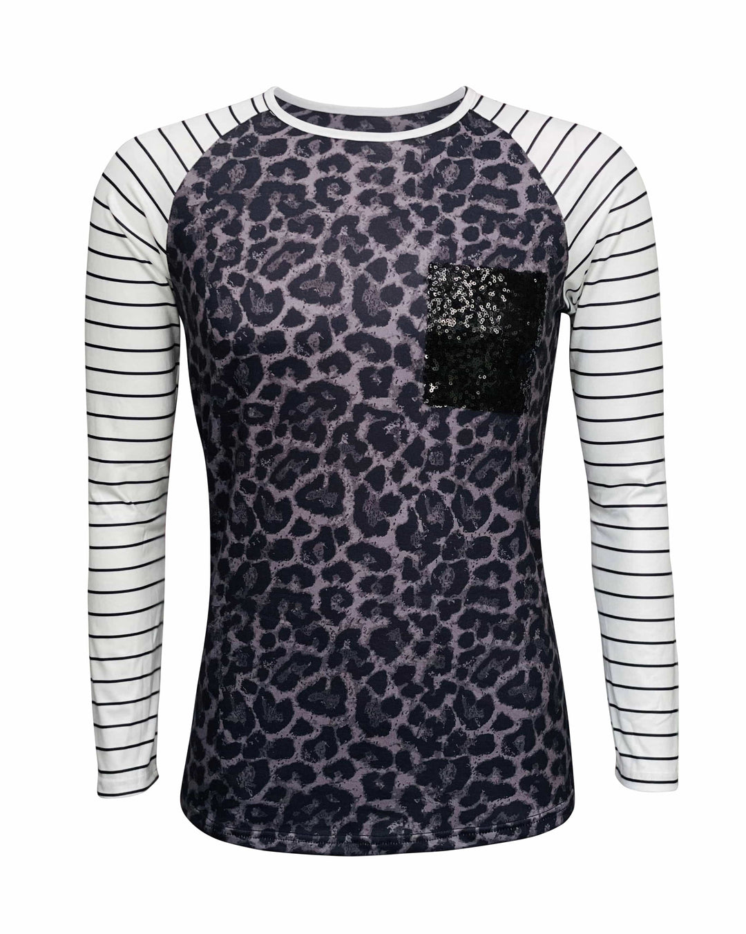 CHEETAH BLACK STRIPE SEQUIN TOP