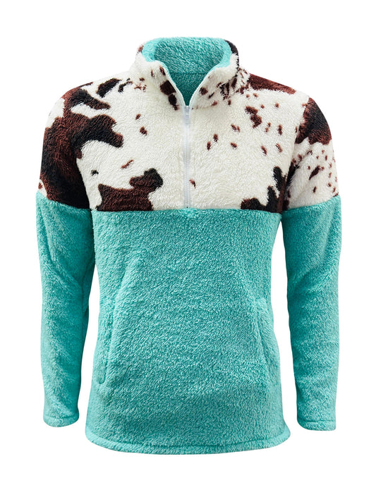 Turquoise & brown cow Sherpa